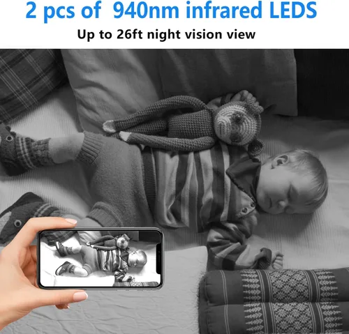 Vista 6 de Cámara de batería WiFi inalámbrica más pequeña, cámara de seguridad IP HD1080P, monitor de bebé, mini cámara para mascotas, cámara de niñera