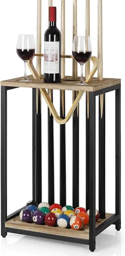 Vista 7 de Soporte para palos de billar de madera, soporte para palos de billar con Marrón oscuro
