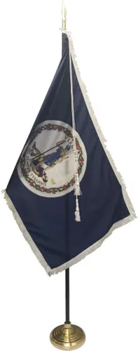 Vista 6 de Bandera de Virginia para interiores de 3 x 5 pies con dobladillo de poste y flecos ornamentales dorados