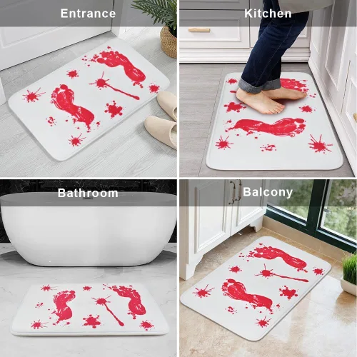 Vista 7 de Vanleonet Alfombra de baño de Halloween, huella sangrienta, huella de sangre impresa, alfombra de baño antideslizante y absorbente, decoración