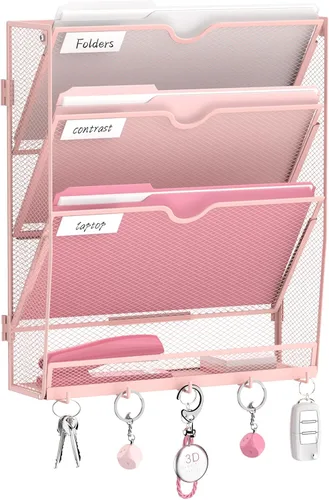 Vista 32 de 5 Tier Wall File Organizer, Metal Holder with Bottom Hooks Negro