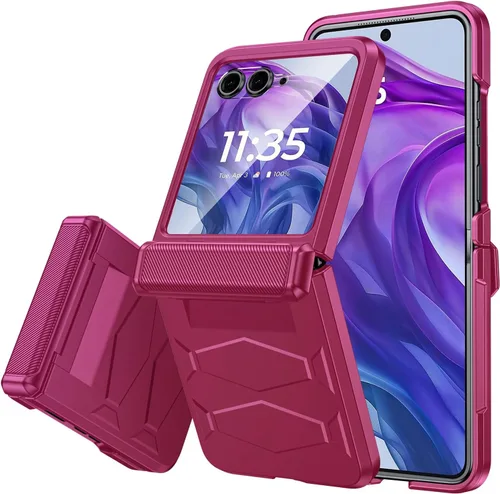 Vista 18 de Vizvera para Motorola Razr 2024 - Funda con tapa con bisagra, protector de pantalla incorporado, a prueba de golpes, funda todo en uno para Negro