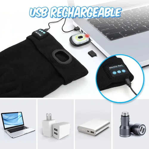 Vista 5 de KEZKALS Gorro con Bluetooth, regalos para hombres y mujeres, accesorios Negro