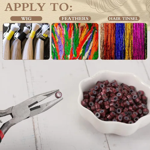 Vista 6 de 4500 cuentas para extensiones de cabello de 0.197 in con forro de silicona, anillos de microenlace, herramientas de extensión de cabello humano, 9