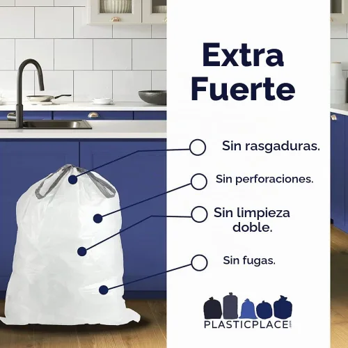 Vista 2 de Plasticplace - Bolsas de basura con ajuste personalizado, compatibles con simplehuman Code D, con cordón, color blanco, 5,3 galones / 20 litros