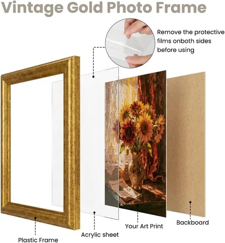 Vista 5 de 8x10 Picture Frame Set Vintage Gold Retro Plastic Farmhouse Style 2 Pack