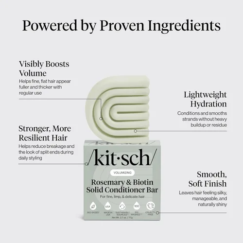 Vista 3 de Kitsch Barra acondicionadora de cabello con romero y biotina para dar volumen y espesar – Acondicionador hidratante y limpiador para cabello