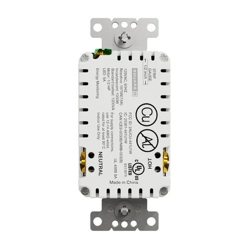 Vista 2 de Square D X Series WiFi Smart Outlet Receptáculo decorativo dúplex resistente a manipulaciones, compatible con Alexa y Google Assistant, 15 amperios