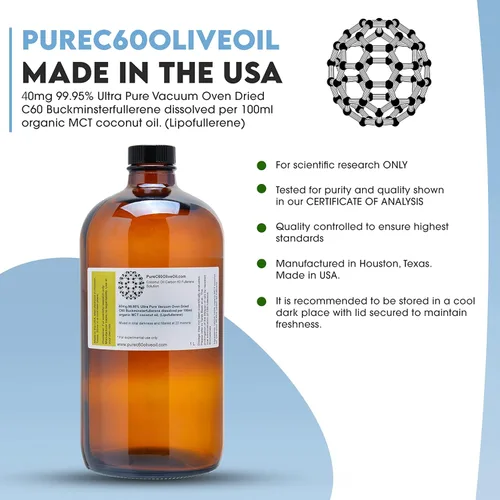 Vista 2 de PureC60OliveOil C60 Aceite de coco orgánico MCT 1 litro / 33.8 onzas líquidas – 99.95% carbono 60 libre de disolventes 400 mg – Botella de plástico