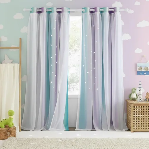 Vista 33 de NICETOWN Cortinas para dormitorio de niñas, cortinas de arco iris, cortinas de estrellas, cortinas de princesa, decoración de habitación