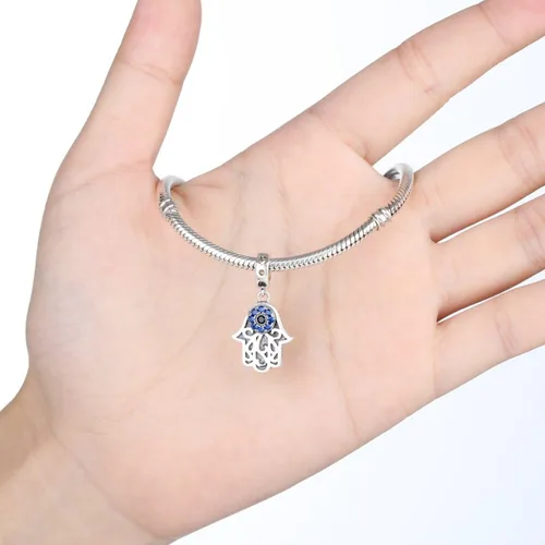 Vista 57 de BISAER Hamsa - Dije de mano de plata de ley, piedras preciosas azules de mal de ojo, se adapta a brazalete, pulsera, collar