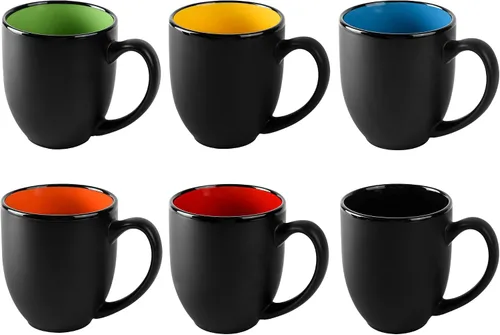 Vista 8 de BYCNZB Juego de tazas de café de cerámica de 11 onzas, tazas de porcelana negra mate, varios colores, tazas para café, té, jugo, cacao, juego de 6