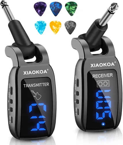 Vista 8 de Sistema de guitarra inalámbrica, transmisor y receptor de audio de carga, rango de 100 pies, para práctica de enseñanza de instrumentos, conciertos