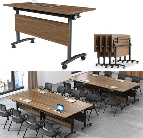 Vista 32 de Mesa de conferencias plegable, mesas de sala de conferencias con ruedas, mesa rectangular grande y plegable para reuniones de 6 a 12 personas, mesa