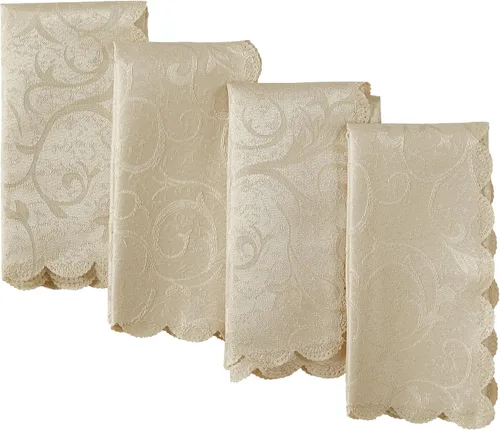 Vista 18 de Newbridge Servilletas de Tela de Damasco Festoneado Portofino para Navidades y Fiestas, Juego de 4, Dorado, Resistente a Arrugas y Manchas, Juego