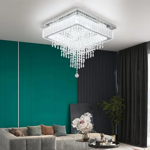 Vista 5 de VETRULUS Lámpara de techo de cristal moderna cuadrada de montaje empotrado LED regulable para cocina, dormitorio, sala de estar