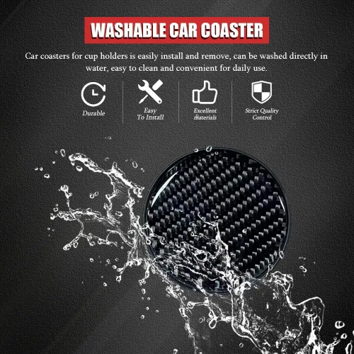 Vista 6 de 2 PCS Posavasos para Portavasos de Automóvil, Posavasos Integrados Antideslizantes de Fibra de Carbono, Inserto Universal de Portavasos de 2.75