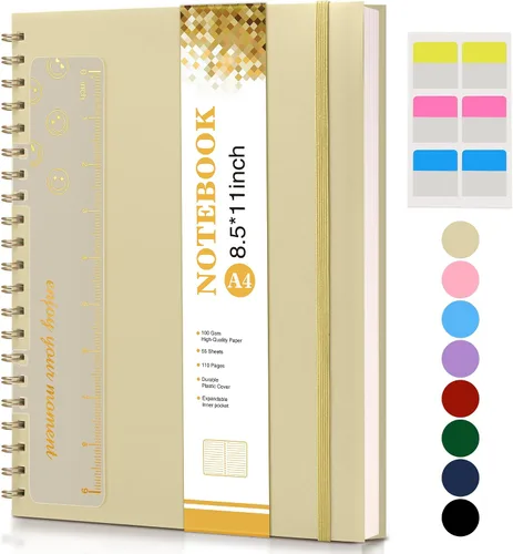 Vista 15 de Cuaderno de espiral de 8.5 x 11 pulgadas, cuadernos grandes A4 para mujeres y hombres, diario rayado universitario, papel de 3.53 oz/m², diarios