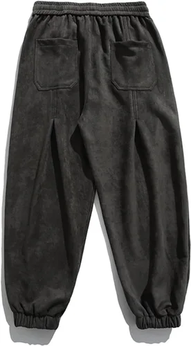 Vista 6 de oelaio Pantalones deportivos de forro polar para hombre, holgados, rectos, chinos, casuales, con cintura elástica, con cordón, pantalones deportivos