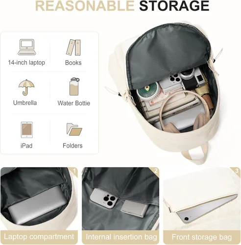 Vista 3 de Mochila escolar para adolescentes, niños y niñas, bonita mochila de pana clásica casual para escuela secundaria, mochila universitaria ligera