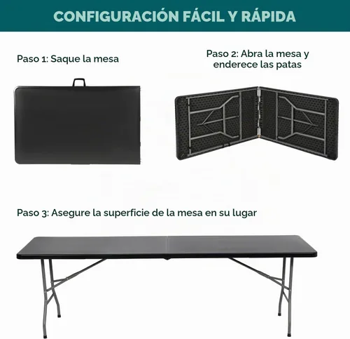Vista 5 de FDW Mesa de comedor para exteriores de 8 pies, mesa plegable de plástico rectangular portátil con asa de transporte integrada para uso en fiestas