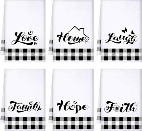 Vista 14 de Preboun 6 toallas de cocina con huevos de Pascua, toallas de mano retro con diseño de conejo, color negro y blanco a cuadros, paño decorativo
