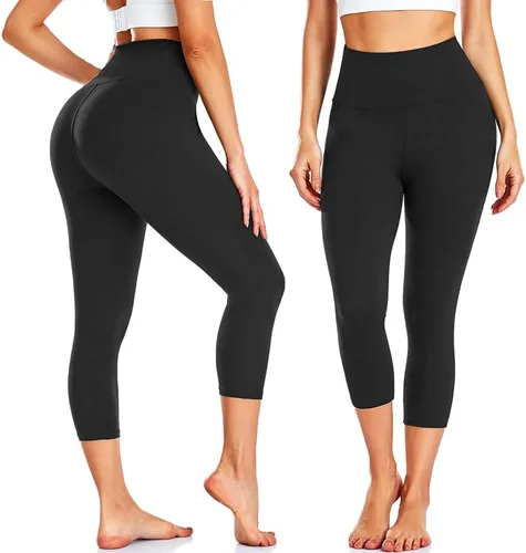 Vista 2 de Paquete de 3 leggings capri para mujer, levantamiento de glúteos, cintura alta, control de abdomen, pantalones de yoga negros para entrenamiento