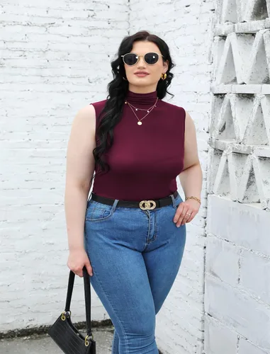 Vista 4 de Nasperee Camiseta sin mangas de manga larga para mujer, cuello alto, ajustada, elástica, para mujer