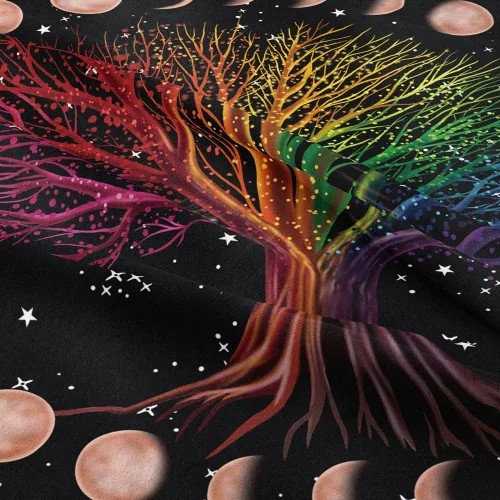 Vista 5 de Tapiz de árbol de la vida, misterioso árbol de los deseos, tapiz de arte estético para colgar en la pared, psicodélico, hippie, bohemio, arte