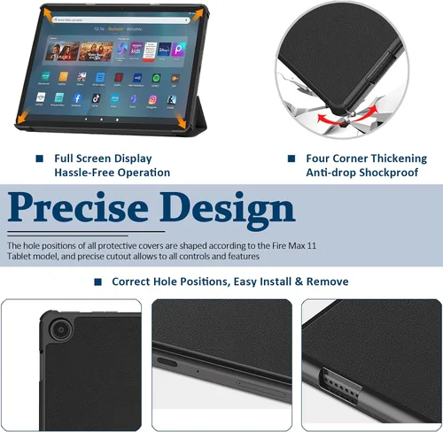 Vista 6 de Miimall Compatible con Fire Max 11 Tablet Case 2023, cubierta trasera ultradelgada y delgada, triple atril, de piel lisa, a prueba de golpes, funda