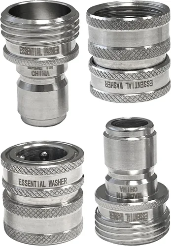 Vista 10 de Essential Washer Manguera de jardín de acero inoxidable de ¾ pulgadas, accesorios de conexión rápida Juego de 1 enchufe y acoplador