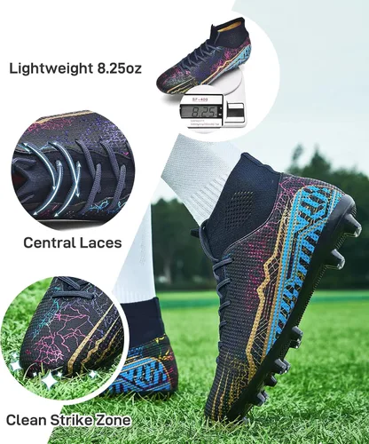 Vista 5 de Botas de fútbol unisex para hombre y mujer, FGAG, para interiores y exteriores, césped firme, picos altos, para entrenamiento profesional