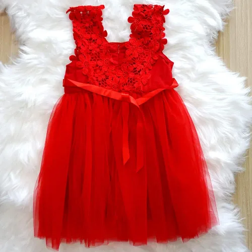 Vista 3 de BGFKS Vestido de encaje de flores para bebé, elegante, vestido de tul para boda, fiesta de cumpleaños.