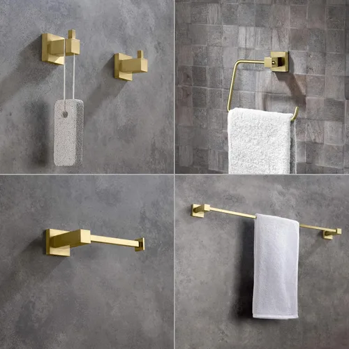 Vista 2 de KIBI Cube - Juego de accesorios de baño de 5 piezas, kit de accesorios de baño para montar en la pared, latón premium, incluye toallero, anillo