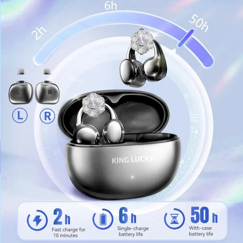 Vista 4 de Kinglucky i121 - Auriculares inalámbricos Bluetooth con clip de oreja con micrófono, cancelación de ruido, impermeables IPX4, para orejas pequeñas