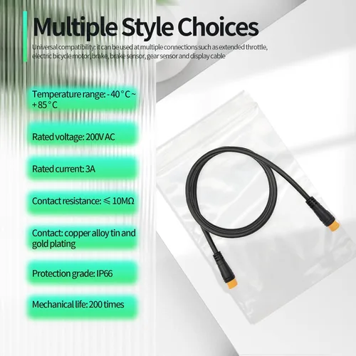 Vista 7 de Cable de extensión Ebike de 2/3/4/5/6 pines, enchufe impermeable hembra a macho para bicicleta eléctrica, motocicleta de transmisión media, kit