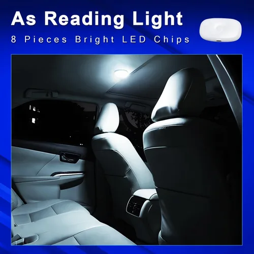 Vista 2 de Luz LED de cúpula para coche, batería recargable, inalámbrica, magnética, techo interior, luz de lectura para decoración interior del coche, 7