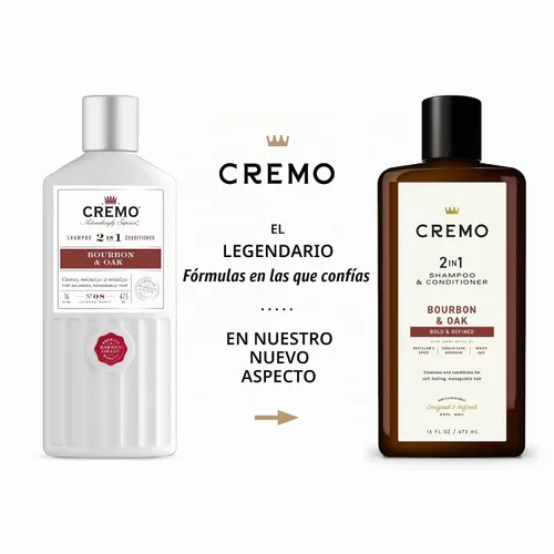 Vista 2 de Cremo Bourbon & Oak Barber Grade Champú y acondicionador 2 en 1, 16 onzas líquidas (paquete de 2) - Una sofisticada mezcla de especias