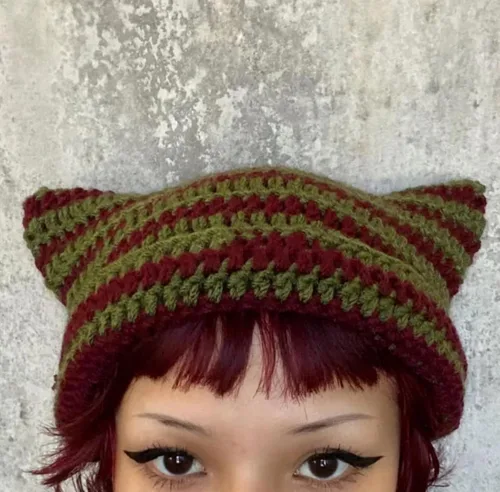 Vista 5 de Y2K - Gorro gótico de punto con orejas de gato para mujer gorro de invierno kawaii hecho a mano para mujer