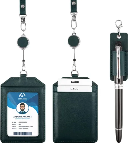 Vista 14 de boshiho - Soporte para tarjetas de identificación de crédito de piel auténtica con cordón elástico para el cuello, estilo vertical (negro)