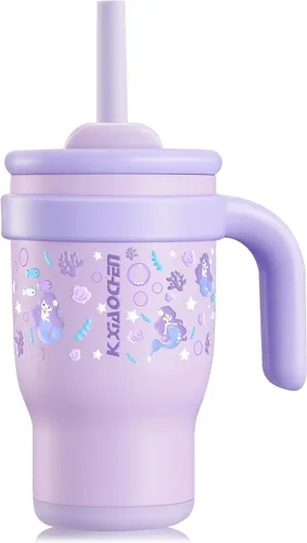 Vista 15 de KXIAOCHEN Vaso para niños de 14 onzas con asa para evitar derrames, vaso aislado reutilizable de acero inoxidable para niños pequeños, mantiene