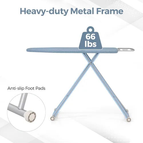 Vista 5 de COSTWAY Tabla de planchar plegable, soporte de planchado resistente de 57 x 16.5 pulgadas con 7 alturas ajustables, soporte de hierro, tela