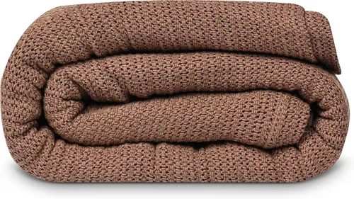 Vista 10 de Linteum Textile Supply Manta de tejido leno azul, tamaño Queen 100% algodón, ligera, cálida, esponjosa, suave y duradera, manta de cama premium