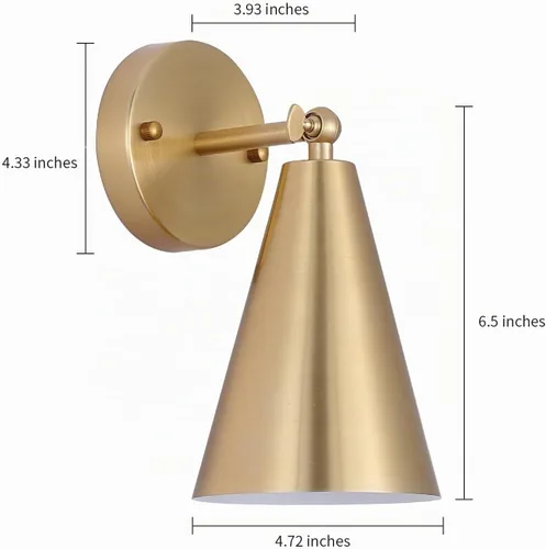Vista 4 de MWZ Juego de 2 Apliques Dorados, Apliques de Pared Modernos de Latón con Pantalla de Metal, Lámpara de Brazo Oscilante de Montaje en Pared