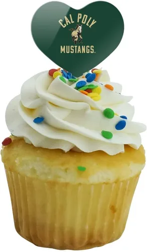 Vista 5 de Cal Poly Mustangs Logo Corazón Amor Cupcake Toppers Decoración Set de 6