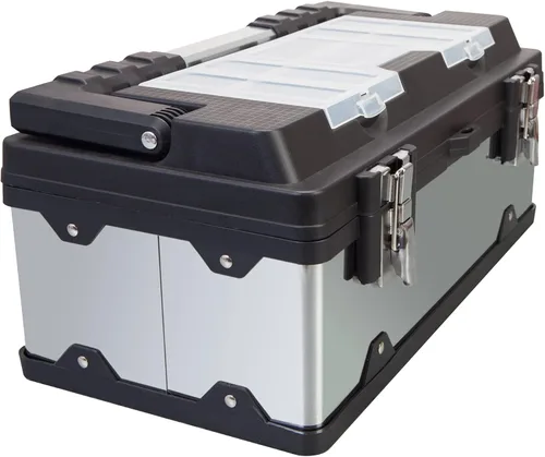 Vista 5 de Torin - Caja de almacenamiento organizadora de 19 pulgadas de acero inoxidable y plástico, caja de herramientas portátil con mango largo y bandeja