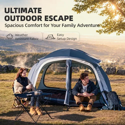 Vista 7 de EchoSmile Tiendas de campaña para camping, tienda impermeable a prueba de viento con múltiples postes, tienda de campaña de cúpula amplia para 3-5