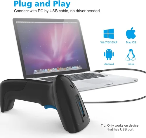 Vista 2 de REALINN Escáner de código de barras USB 2D QR con cable, lector de código de mano automático a prueba de polvo, impermeable, a prueba de golpes