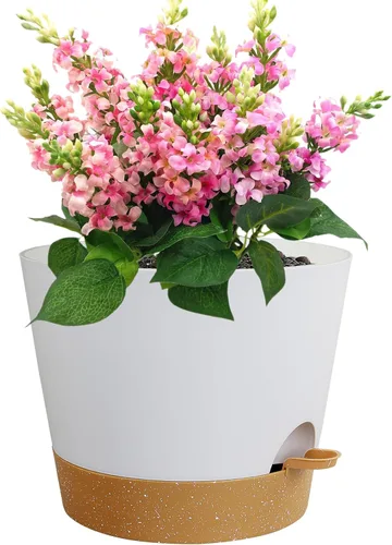 Vista 32 de Meowell Macetas grandes de 12 pulgadas con riego automático para plantas de interior y exterior, macetas para flores con orificios de drenaje
