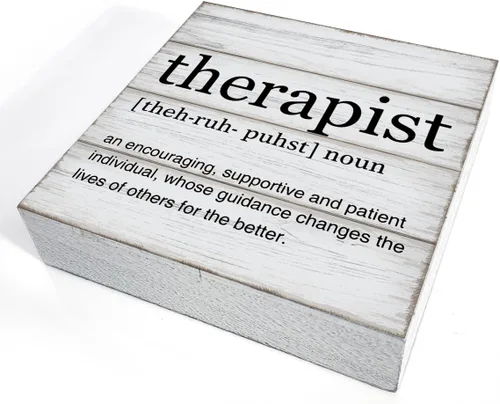 Vista 3 de Terapeuta de regalo Terapeuta Definición Cita Caja de Madera Letrero Decorativo de Madera Letrero Terapeuta Decoración de Oficina para Escritorio